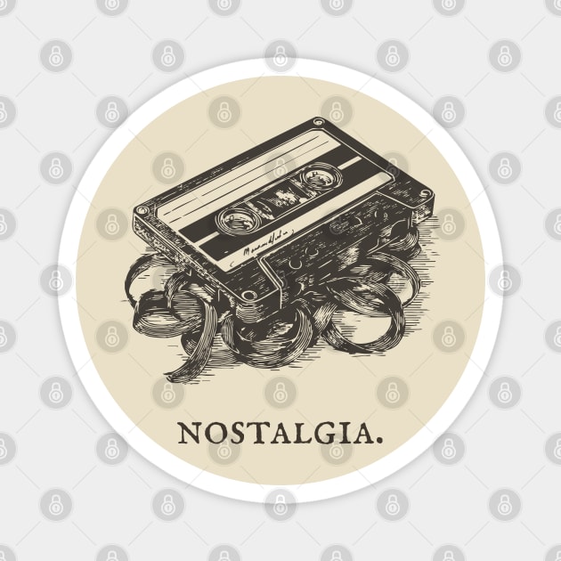 Retro Cassette Tape Analog Nostalgia Illustration Magnet by TuncGK